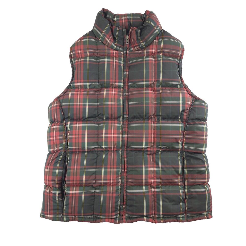 Eddie Bauer Tartan Plaid Goose Down Puffer Vest S Full Zip Insulated Academic
